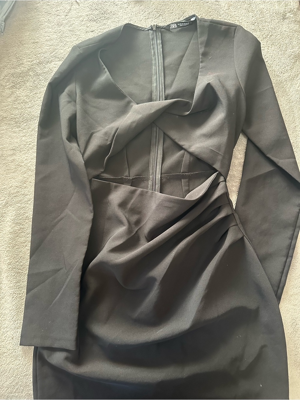 Zara Black Long-Sleeve Twist Cutout Dress